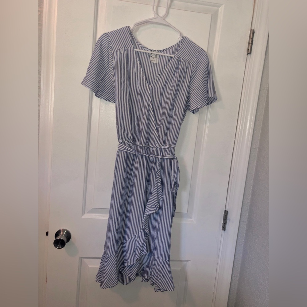 Striped Ruffle Blue and White Dress